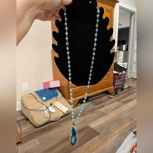 Vintage BOHO style Rosary Blue Faceted With Turquoise Color Geode